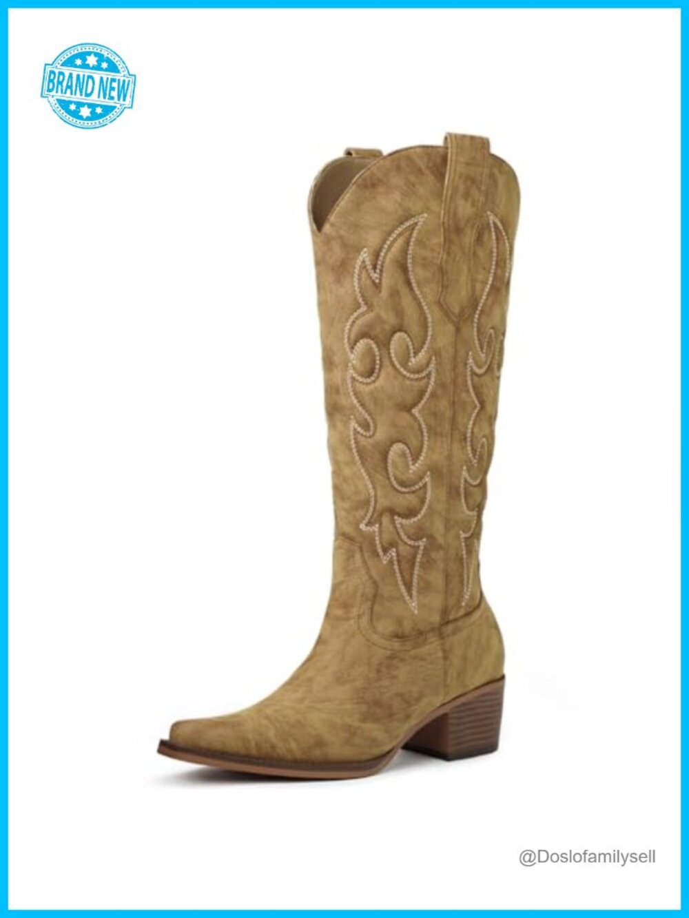 Faux Leather Knee High Cowboy Boots Pointed Toe Western Boots with Side Zipper